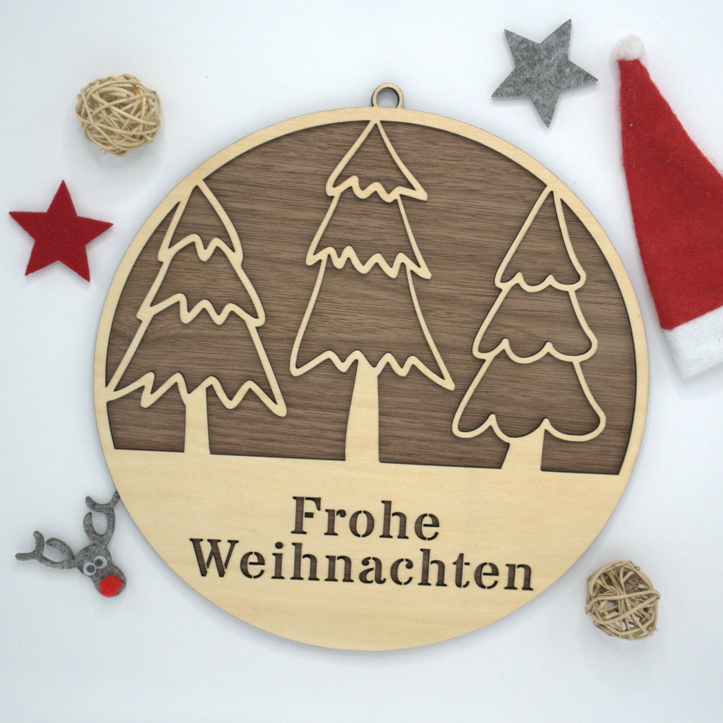 Holzschild „Frohe Weihnachten“ – Türdekoration handgefertigt