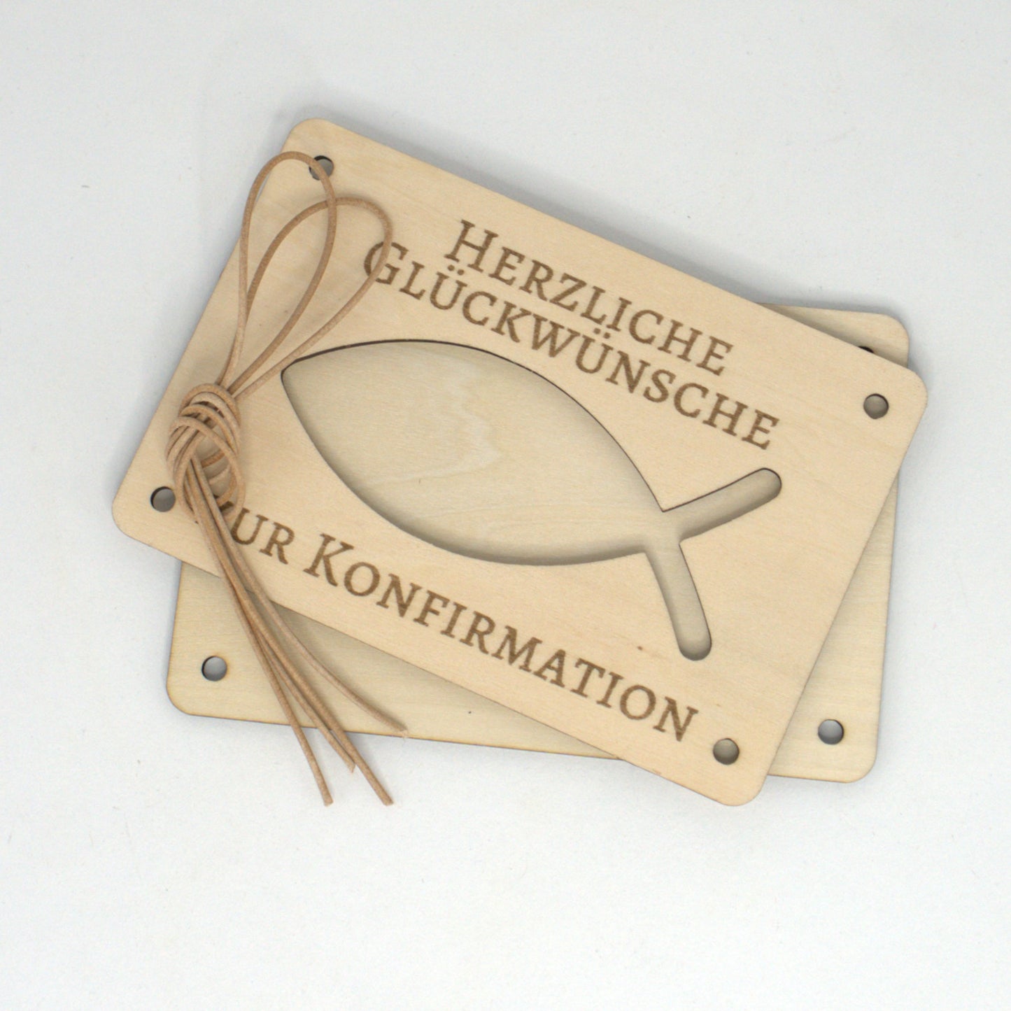 Geldgeschenk Konfirmation Holzkarte Fischmotiv mit Bändern