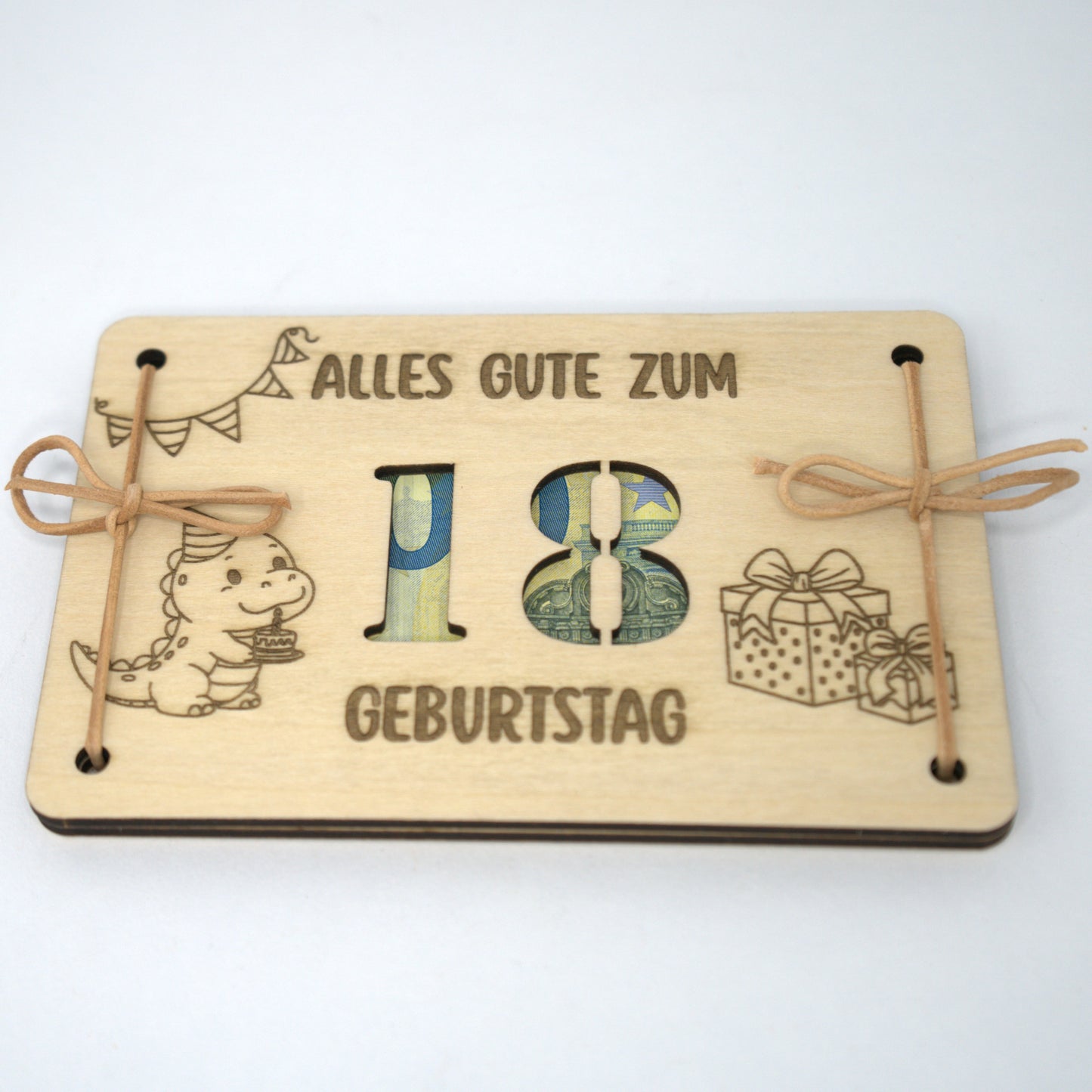Personalisierbares Geldgeschenk mit Dino & Torte – zum Geburtstag