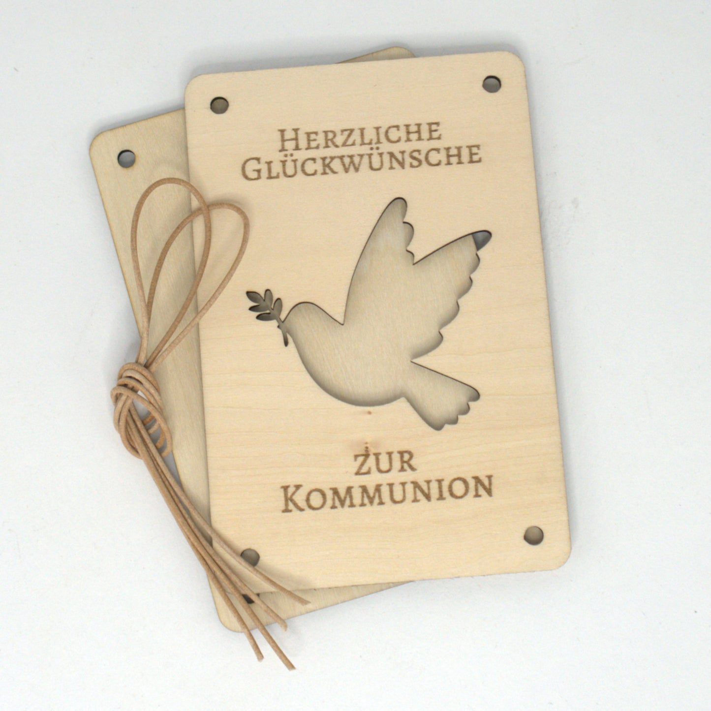 Christliches Geldgeschenk zur Kommunion aus Holz mit Taube