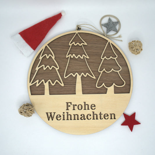 Holzschild „Frohe Weihnachten“ – Türdekoration handgefertigt