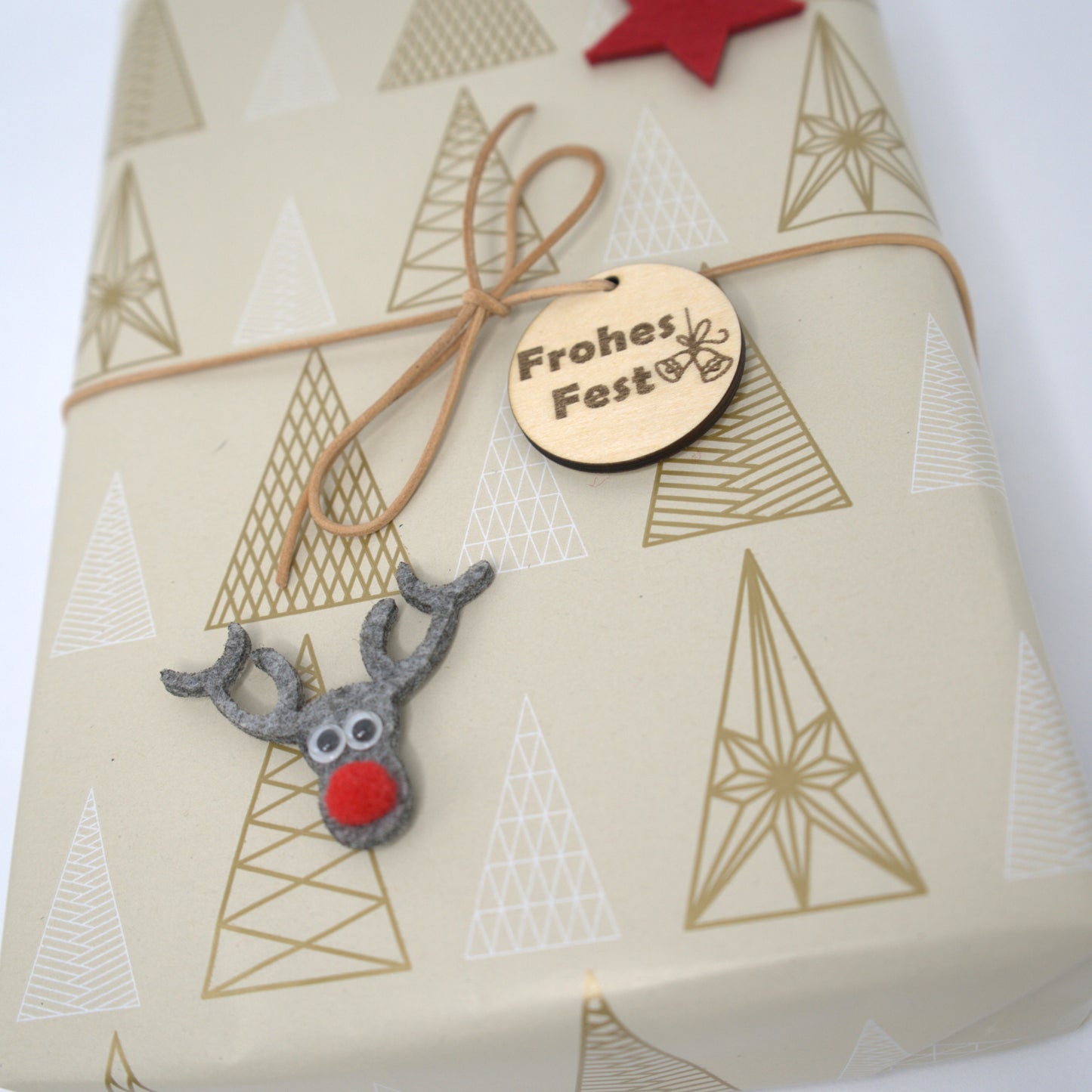 Geschenkanhänger Holz „Frohes Fest“ mit Glockenmotiv