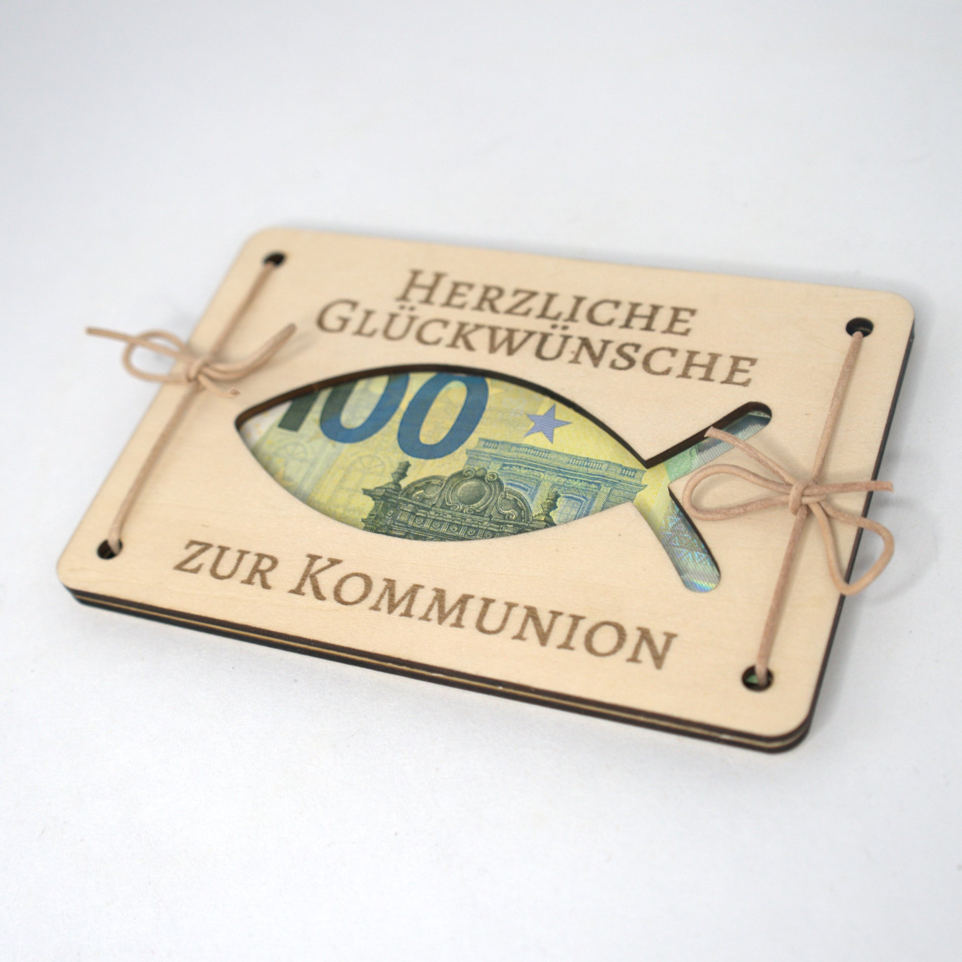 Kommunionsgeschenk Geld Holz Fisch christliches Symbol