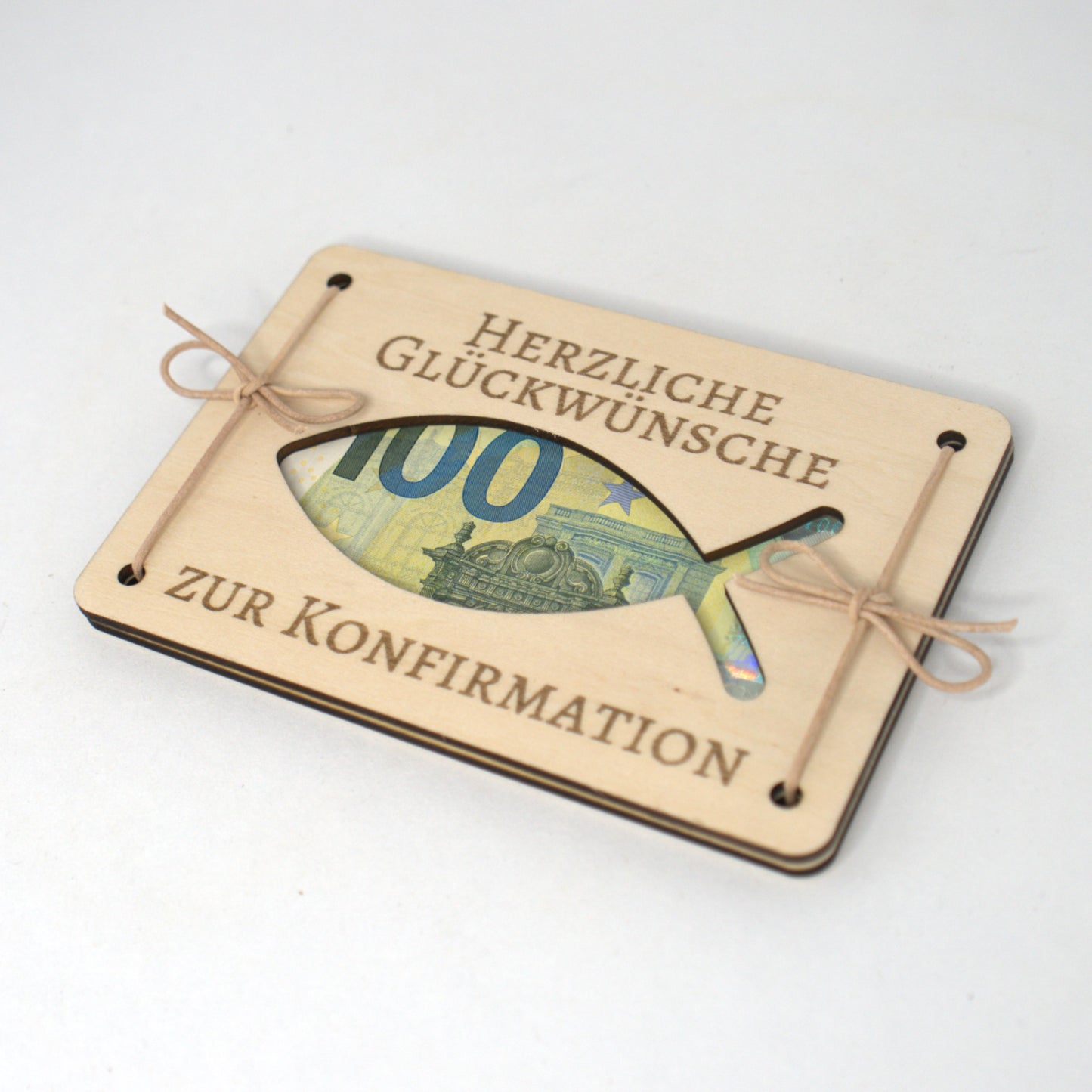 Konfirmationsgeschenk Geld Holz Fisch christliches Symbol