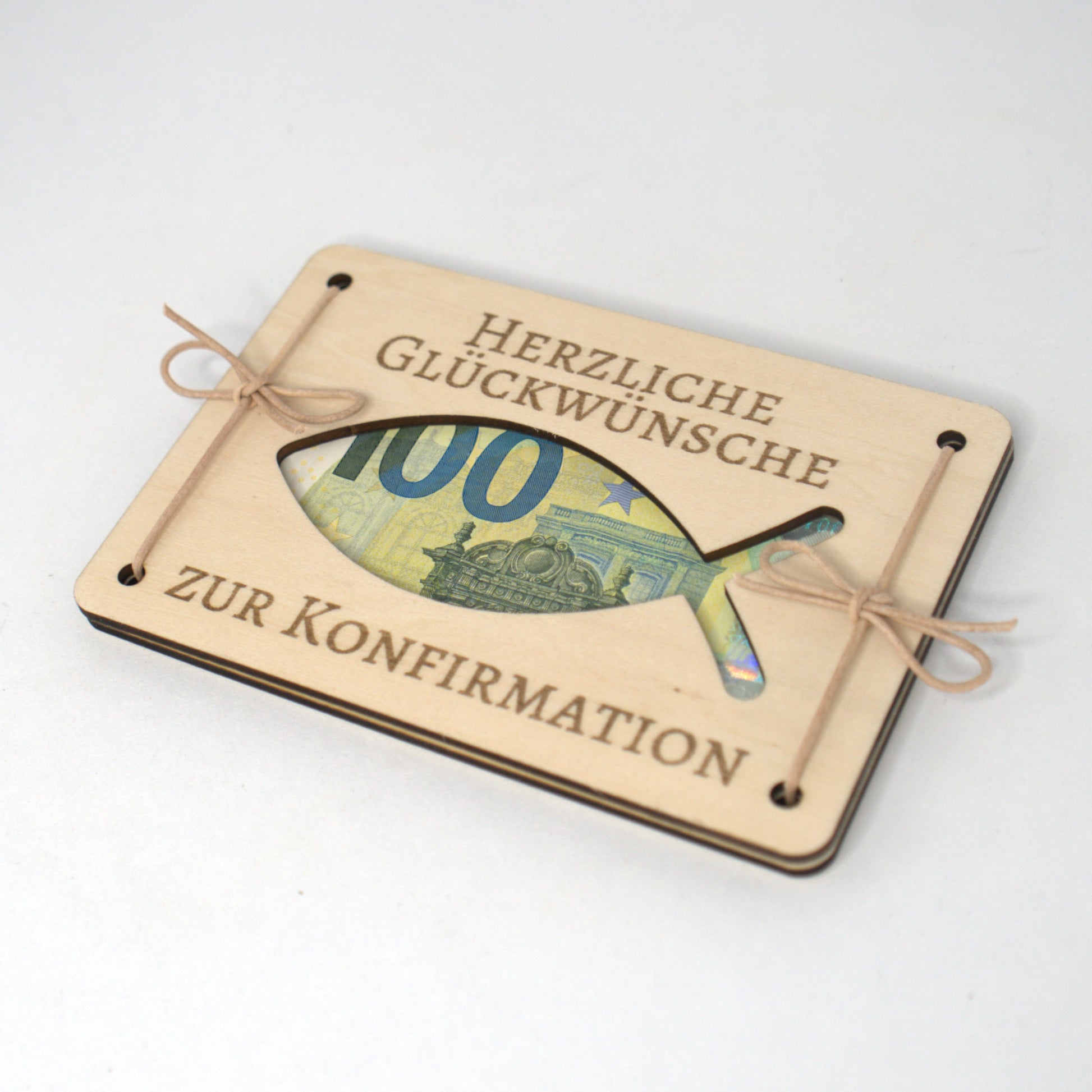 Konfirmationsgeschenk Geld Holz Fisch christliches Symbol