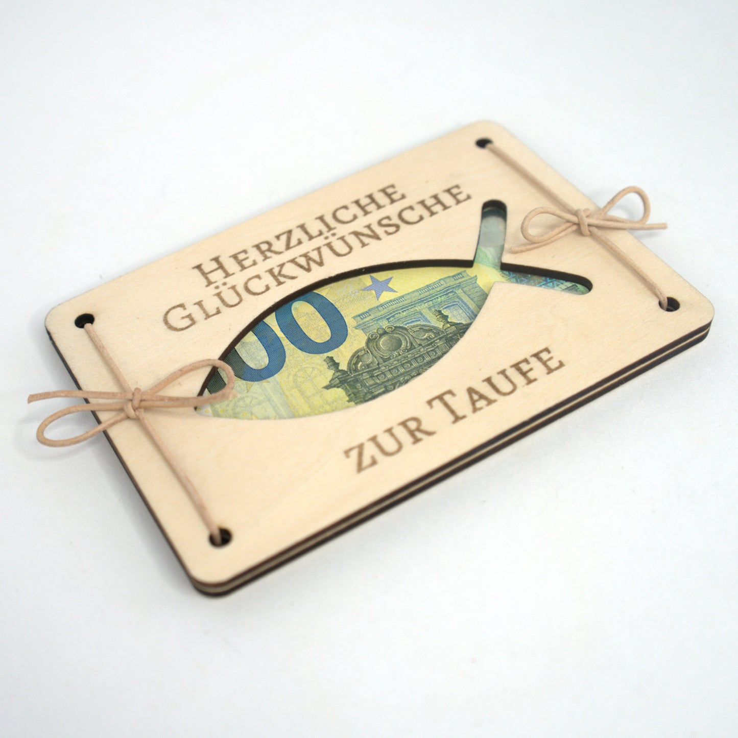 Taufgeschenk Geld Holz Fisch christliches Symbol handgefertigt