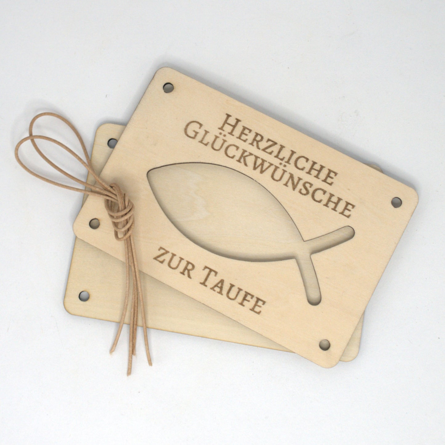 Geldgeschenk Taufe Holzkarte Fischmotiv mit Bändern