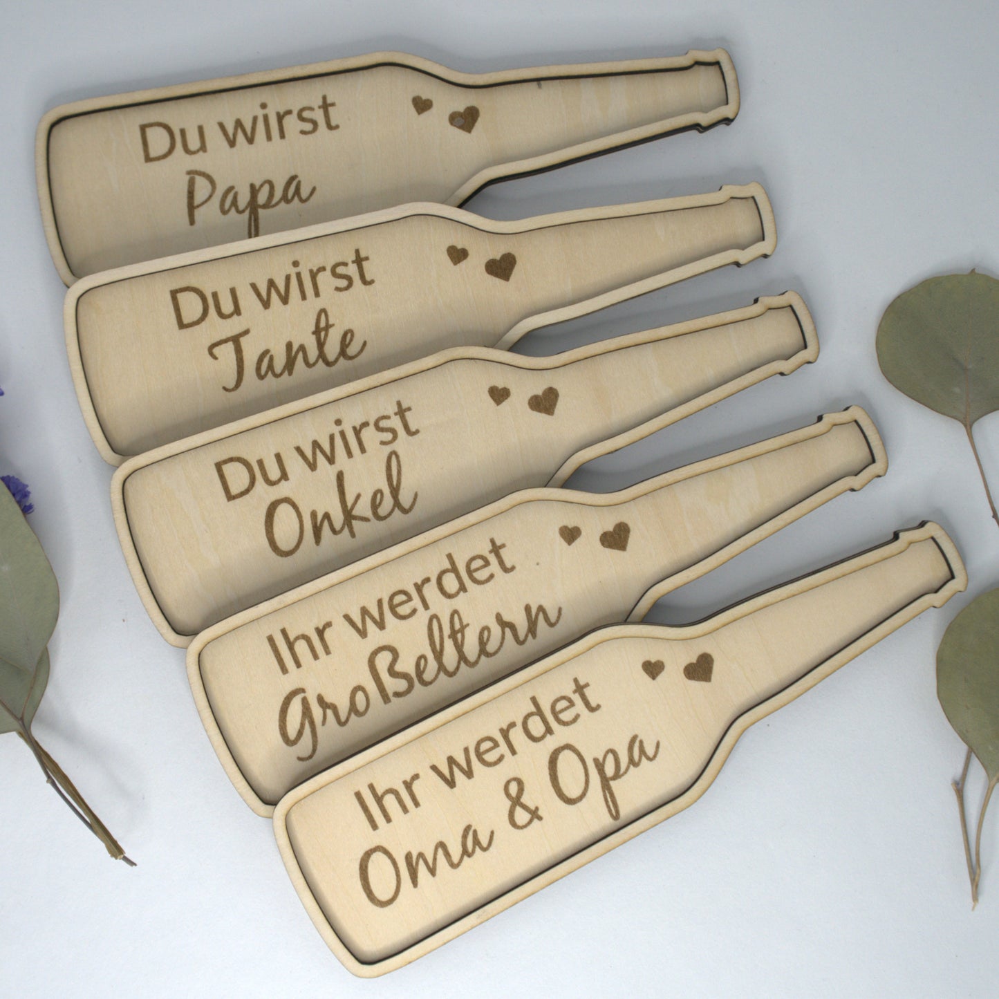 Babyankündigung Flaschenpost aus Holz – Du wirst Oma, Opa oder Papa
