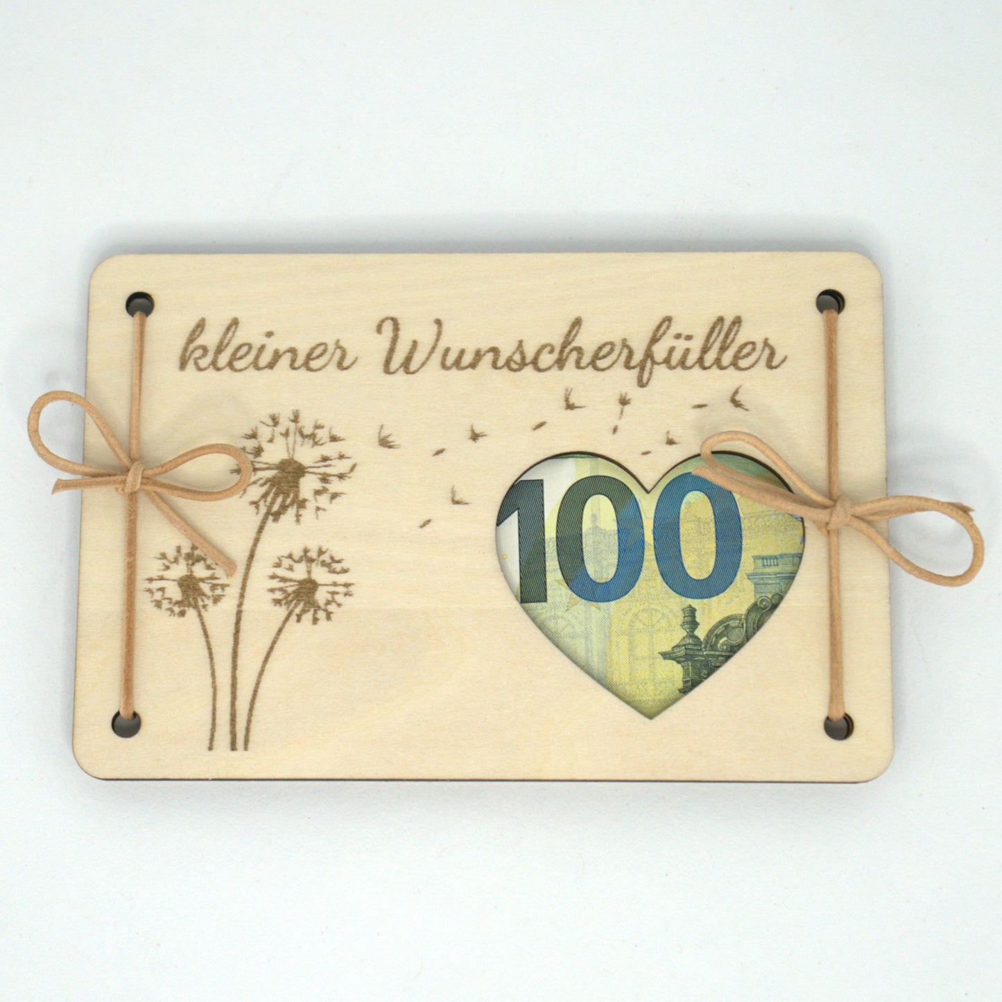 Geldgeschenk „Kleiner Wunscherfüller“ mit eingelegtem Geldschein im Herz