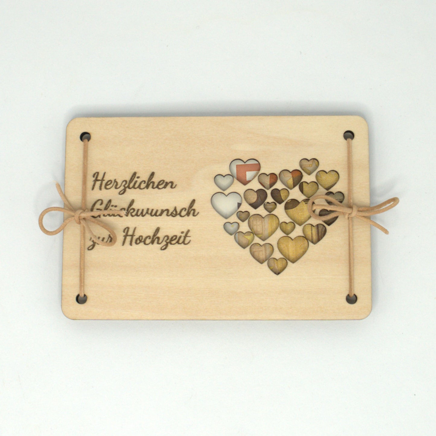 Holzkarte Geldgeschenk Hochzeit – Herz-Ausschnitt – Vorderansicht