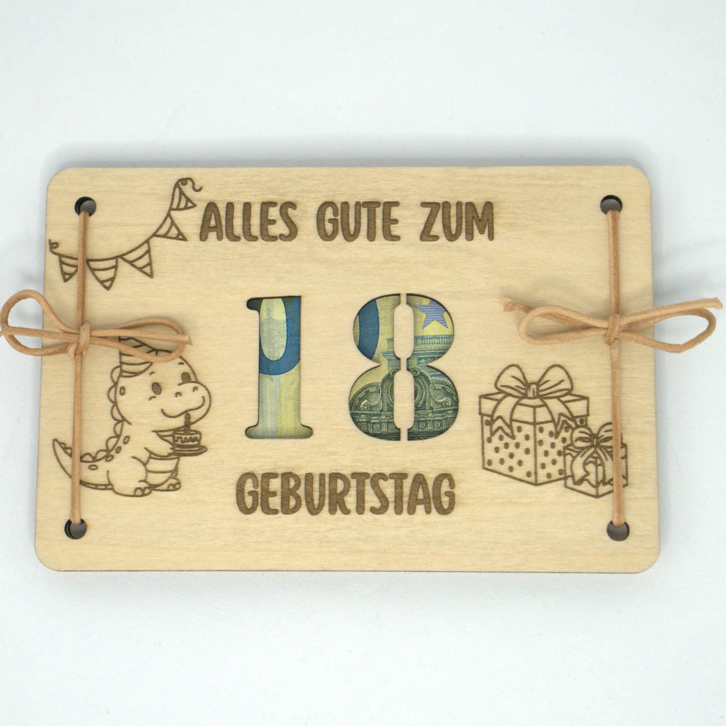 Personalisierbares Geldgeschenk mit Dino & Torte – zum Geburtstag
