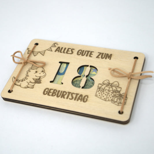Personalisierbares Geldgeschenk mit Dino & Torte – zum Geburtstag