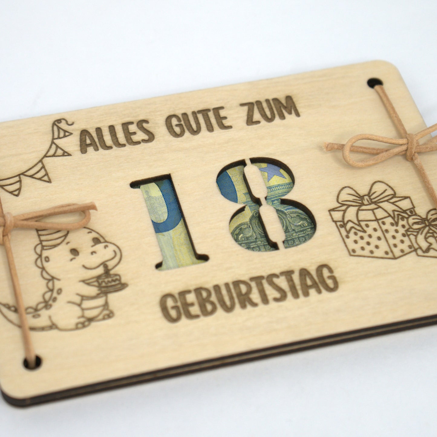 Personalisierbares Geldgeschenk mit Dino & Torte – zum Geburtstag
