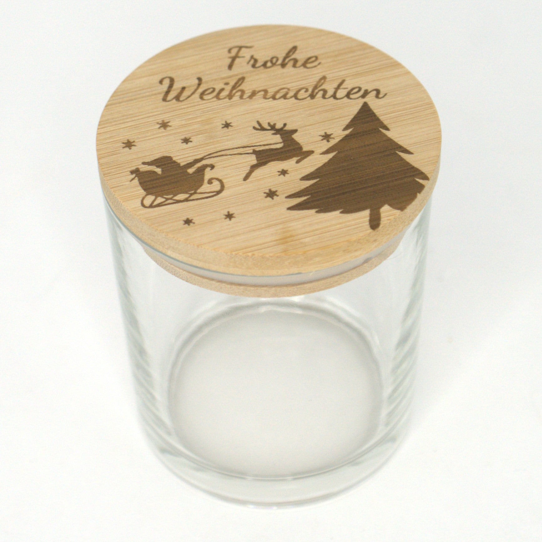 Kerzenglas mit Bambusdeckel – leeres Glas mit Deckel