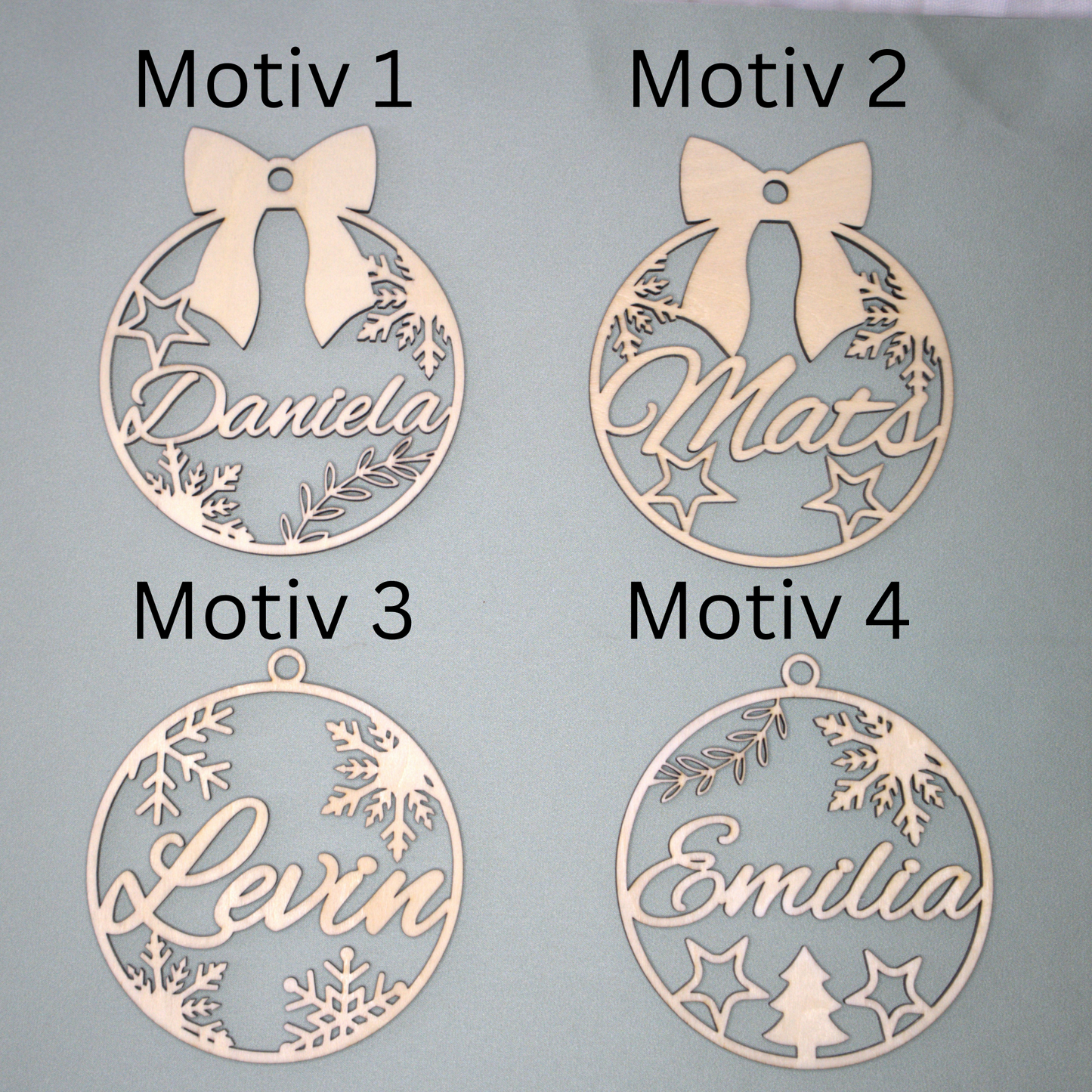Personalisierter Weihnachtsbaumanhänger aus Holz | 4 Motive zur Auswahl