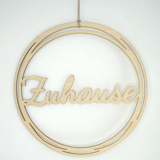 Holz-Türkranz „Zuhause“ | Handgefertigter Kranz im Naturlook