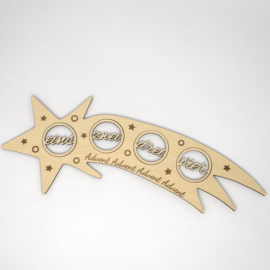 Adventssternschnuppe aus Holz – moderner Adventskranz für Teelichter