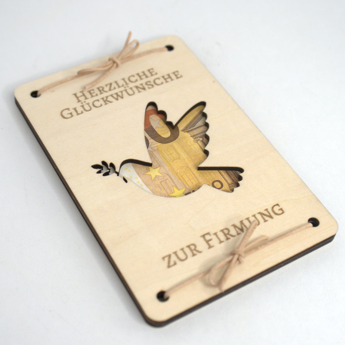 Firmung Geldgeschenk Holzkarte Taube christliches Symbol