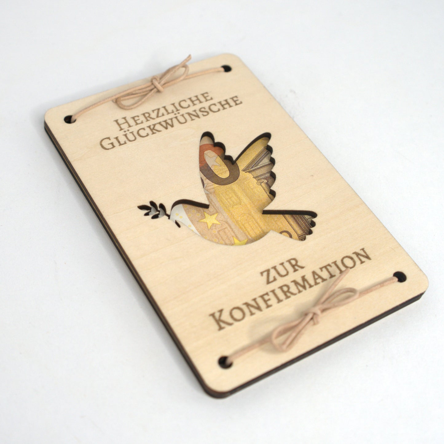 Konfirmationsgeschenk Geld Holzkarte Taube christliches Symbol
