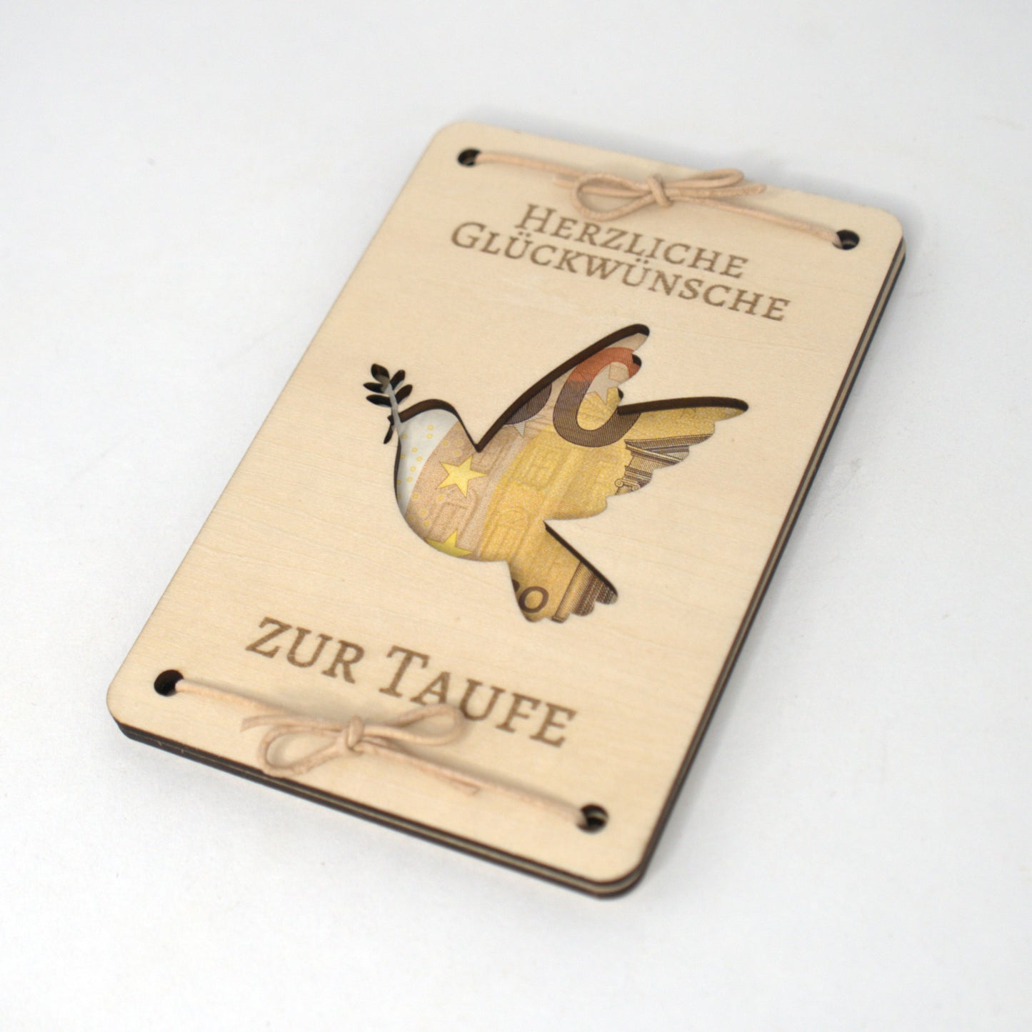 Taufgeschenk Geld Holz Taube christliches Symbol