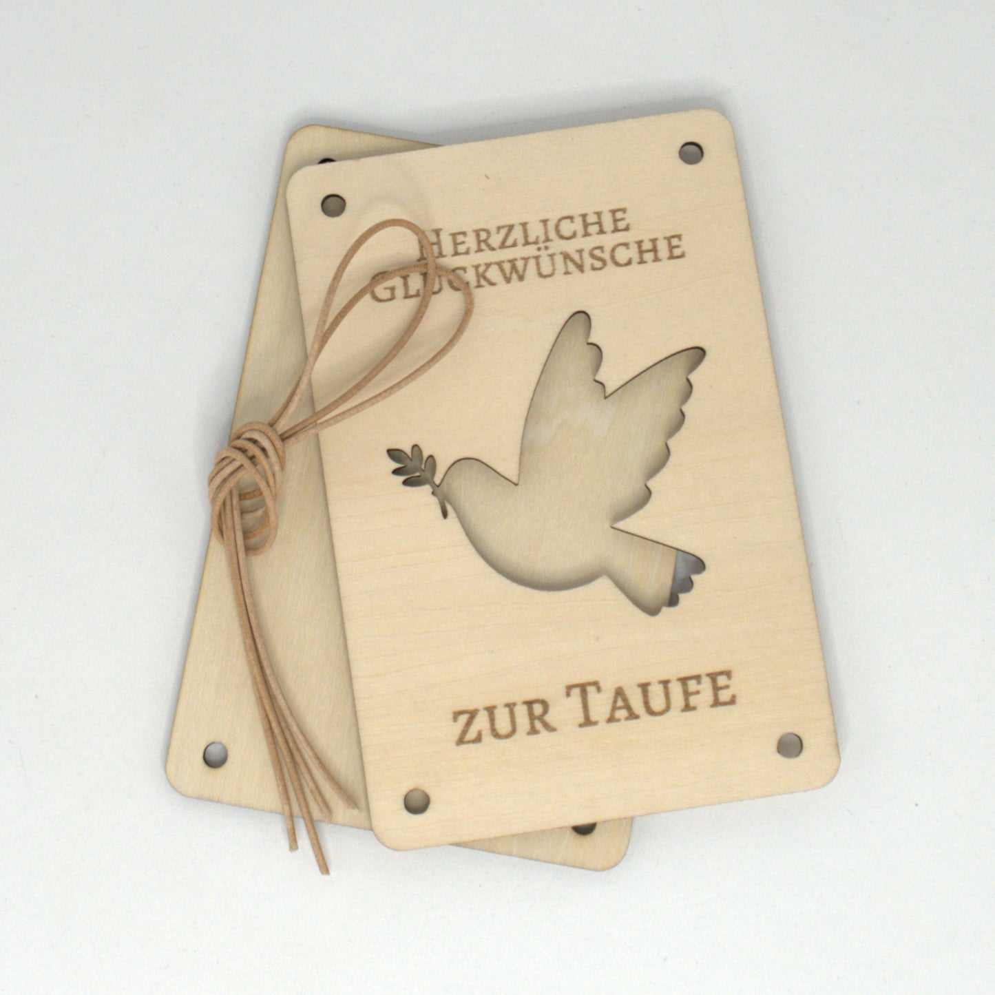 Geldgeschenk Taufe Holzkarte Taubenmotiv mit Bändern