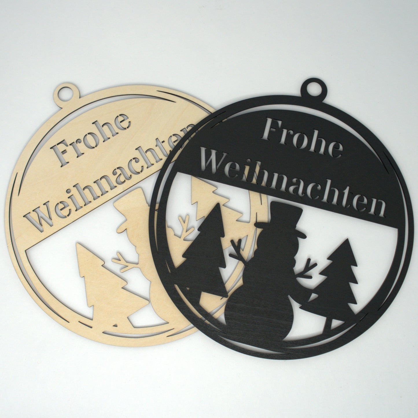 Holzschild „Frohe Weihnachten“ mit Schneemann – Weihnachtsdeko aus Holz