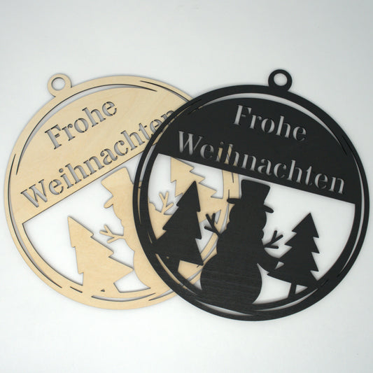 Holzschild „Frohe Weihnachten“ mit Schneemann – Weihnachtsdeko aus Holz