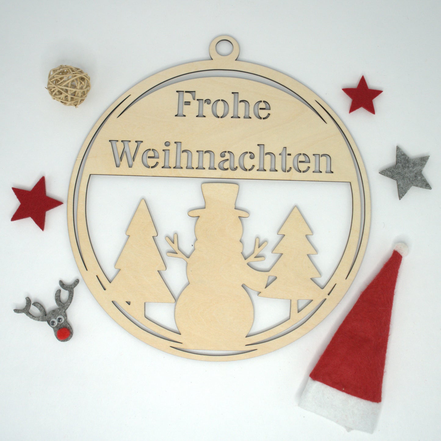 Holzschild „Frohe Weihnachten“ mit Schneemann – Weihnachtsdeko aus Holz