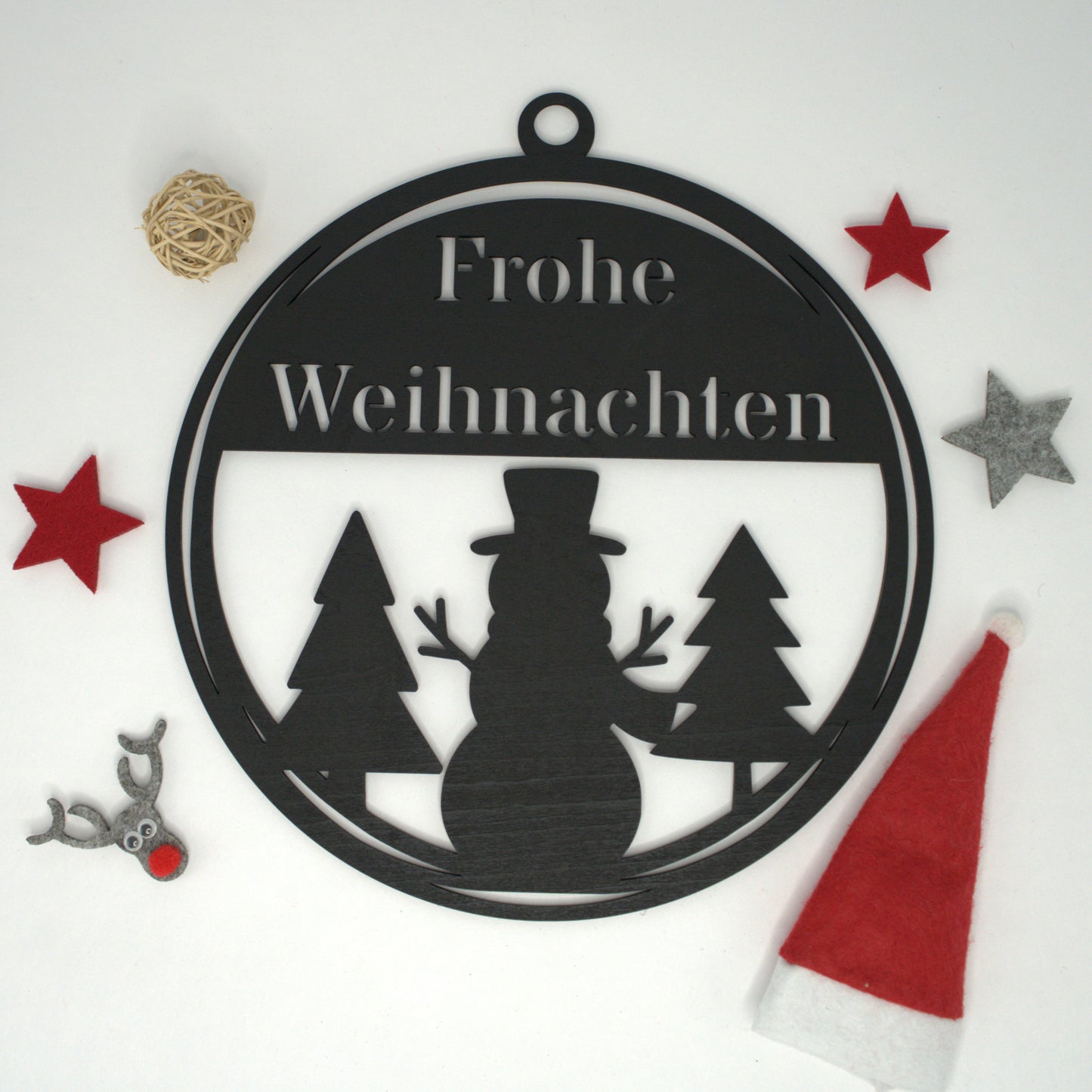 Holzschild „Frohe Weihnachten“ mit Schneemann – Weihnachtsdeko aus Holz