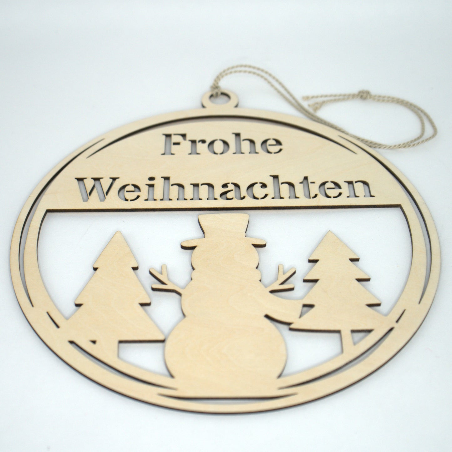 Holzschild „Frohe Weihnachten“ mit Schneemann – Weihnachtsdeko aus Holz
