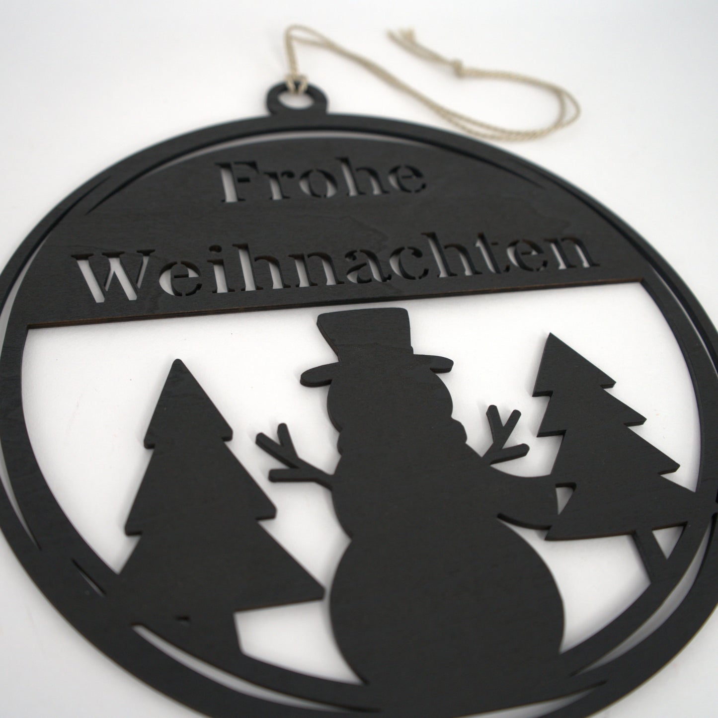 Holzschild „Frohe Weihnachten“ mit Schneemann – Weihnachtsdeko aus Holz
